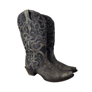 Corral Cowboy Boots Black Overlay Studs Sequins C3446 Snip Toe Cowgirl Womens 12